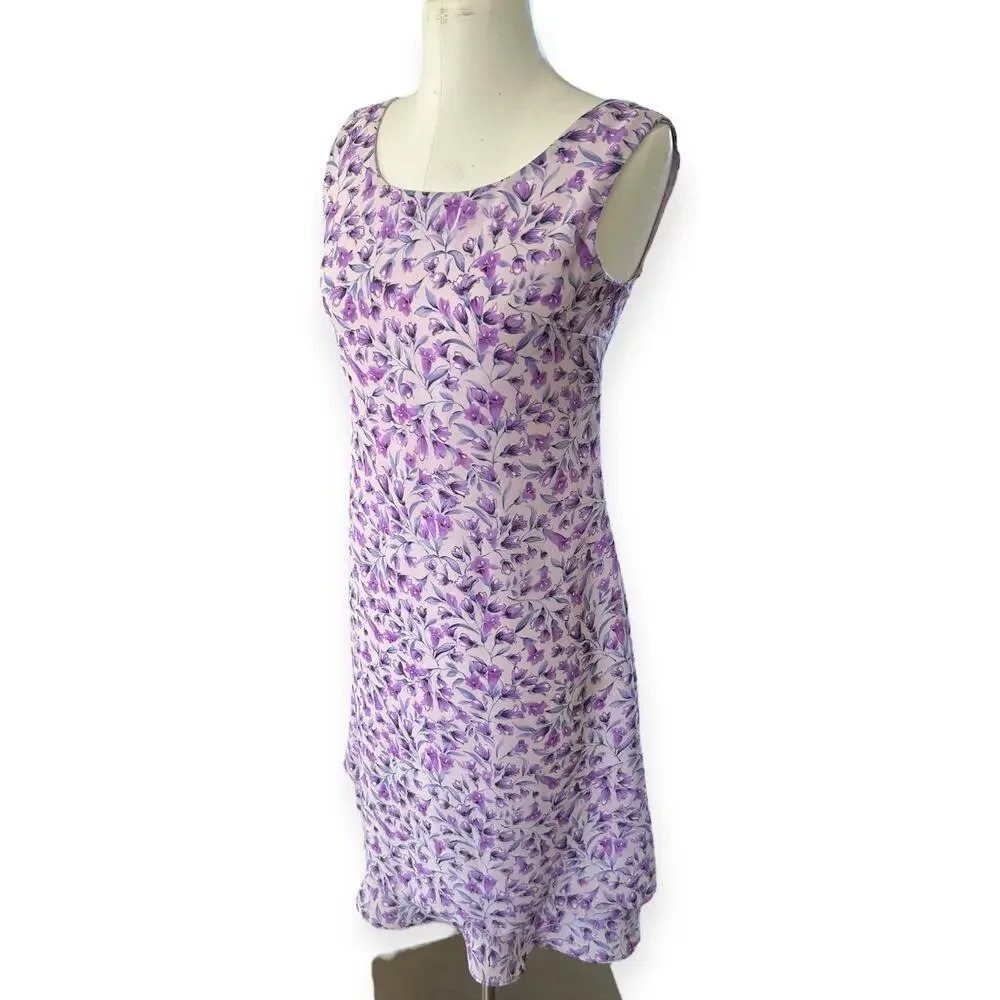 Vintage 90s Y2K Bahari Sleeveless Midi Layered Slip Dress Purple Floral 4 Petite - Picture 4 of 7